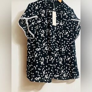 Dakotoo Black and White Floral Women's Short Sleeve Top Sz L